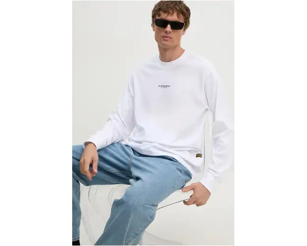 G-Star Raw longsleeve din bumbac culoarea alb, neted, D25078-C336