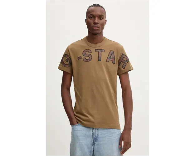 G-Star Raw tricou din bumbac barbati, culoarea maro, cu imprimeu, D25533-C336