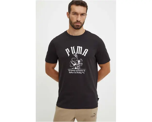 Puma tricou din bumbac barbati, culoarea negru, cu imprimeu, 628003