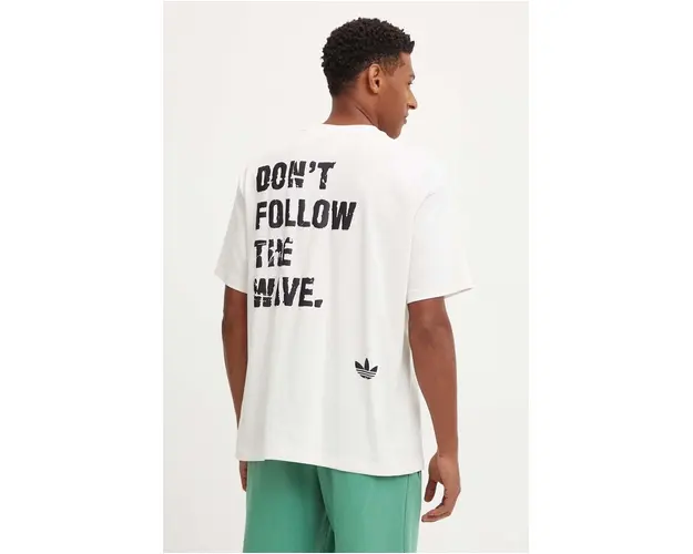 adidas Originals tricou din bumbac barbati, culoarea bej, cu imprimeu, IU2810
