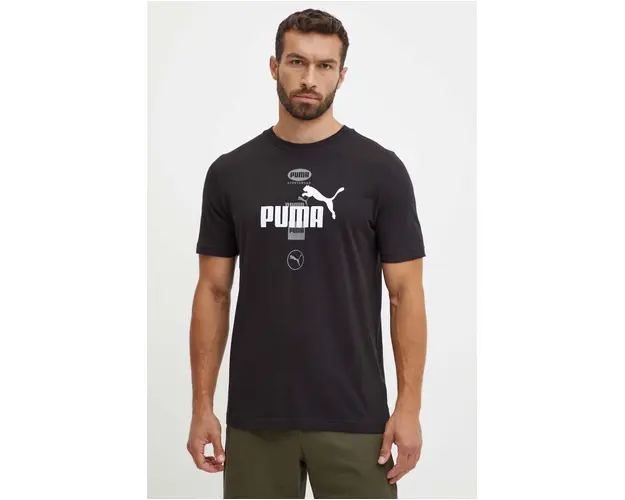 Puma tricou din bumbac barbati, culoarea negru, cu imprimeu, 681738