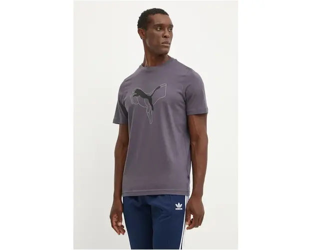 Puma tricou din bumbac barbati, culoarea gri, cu imprimeu, 682858