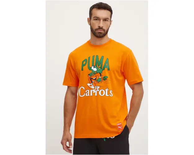 Puma tricou din bumbac PUMA X CARROTS Graphic Tee barbati, culoarea portocaliu, cu imprimeu, 627443