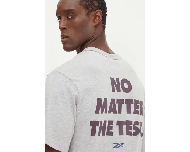 Reebok tricou din bumbac barbati, culoarea gri, cu imprimeu, 100206039