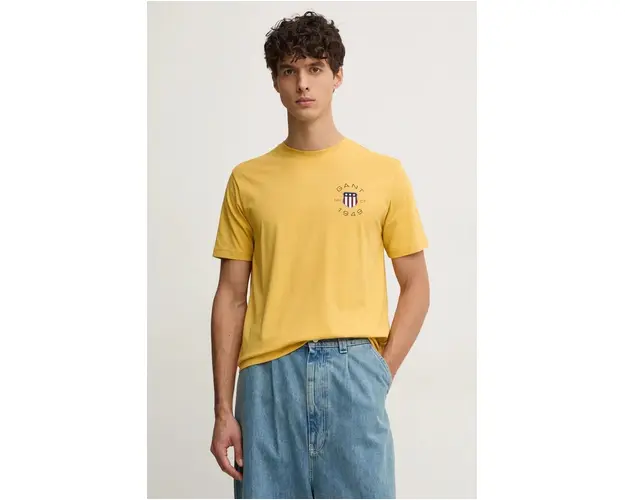 Gant tricou din bumbac barbati, culoarea galben, cu imprimeu, 2003269