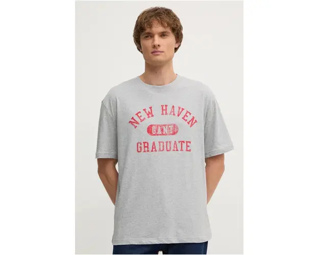 Gant tricou din bumbac barbati, culoarea gri, cu imprimeu, 2033036