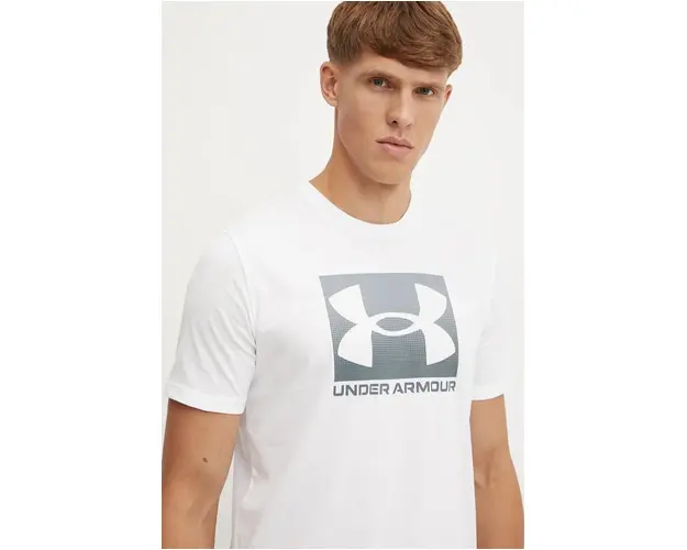 Under Armour tricou BOXED SPORTS UPDATED barbati, culoarea alb, cu imprimeu, 1386793
