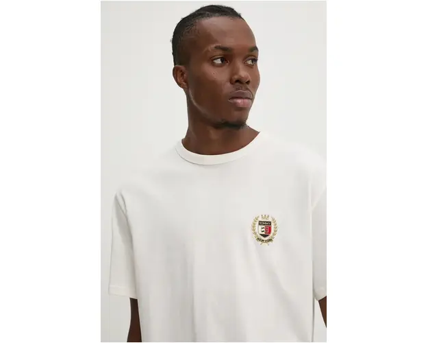 Tommy Jeans tricou din bumbac barbati, culoarea bej, cu imprimeu, DM0DM19687