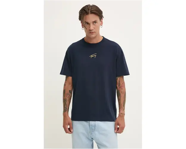 Tommy Jeans tricou din bumbac barbati, culoarea albastru marin, cu imprimeu, DM0DM19692