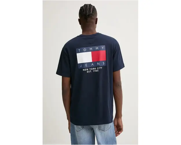 Tommy Jeans tricou din bumbac barbati, culoarea albastru marin, cu imprimeu, DM0DM19695