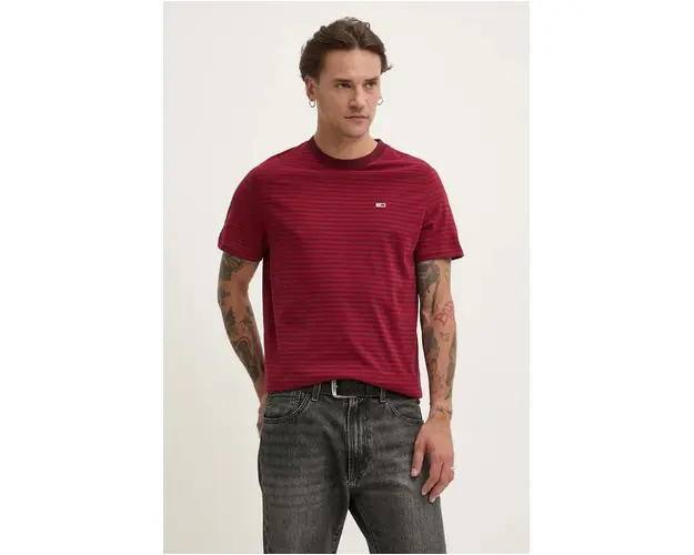 Tommy Jeans tricou din bumbac barbati, culoarea bordo, modelator, DM0DM19723