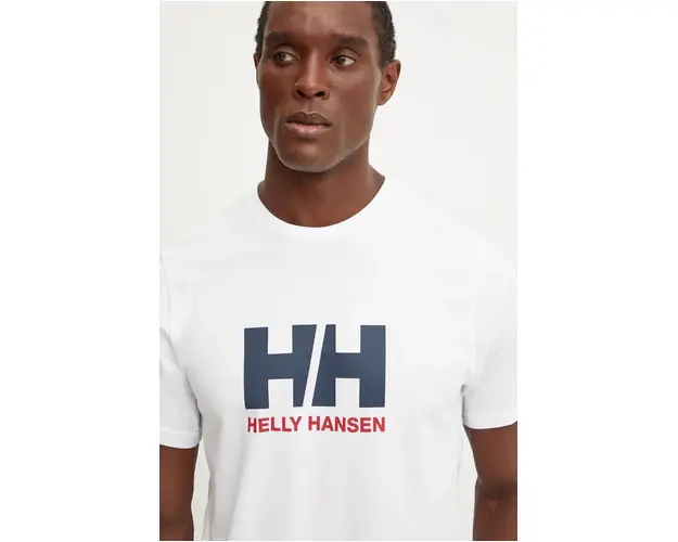 Helly Hansen tricou din bumbac HH LOGO barbati, culoarea alb, cu imprimeu, 30396