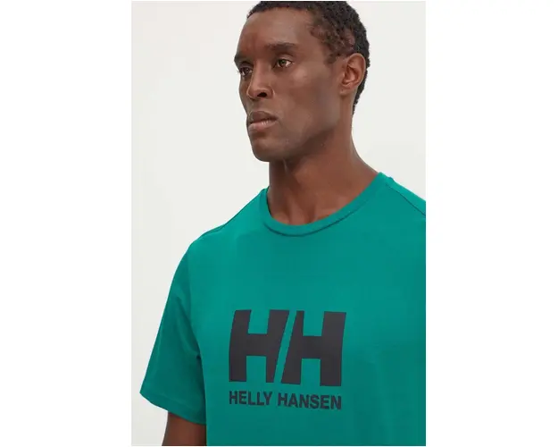 Helly Hansen tricou din bumbac HH LOGO barbati, culoarea verde, cu imprimeu, 30396