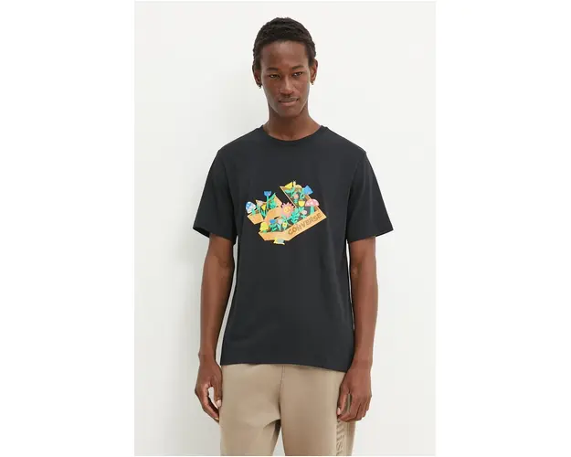 Converse tricou din bumbac barbati, culoarea negru, cu imprimeu, 10026670-A01