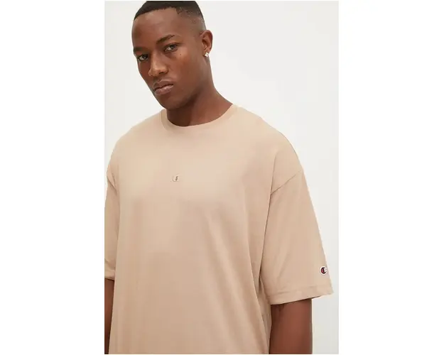 Champion tricou din bumbac barbati, culoarea bej, neted, 220279