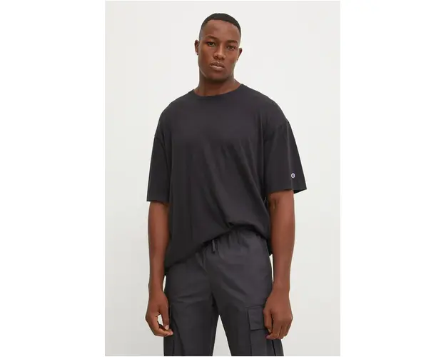 Champion tricou din bumbac barbati, culoarea negru, neted, 220512