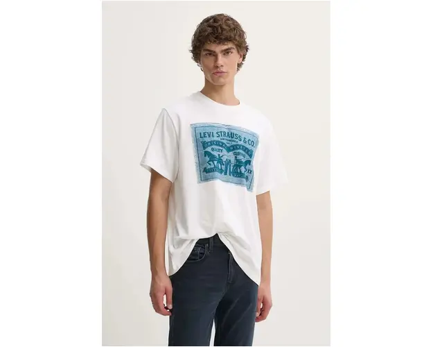 Levi's tricou din bumbac barbati, culoarea alb, cu imprimeu, 16143