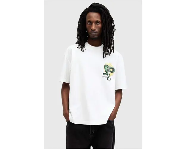 AllSaints tricou din bumbac KRAIT SS CREW barbati, culoarea alb, cu imprimeu, M018PB