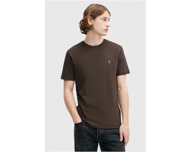 AllSaints tricou din bumbac BRACE barbati, culoarea maro, neted, M030JB