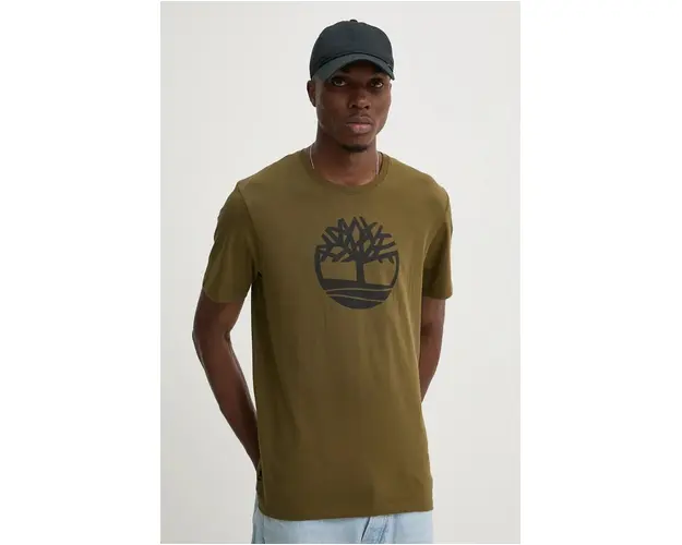 Timberland tricou din bumbac barbati, culoarea verde, cu imprimeu, TB0A2C2R3021