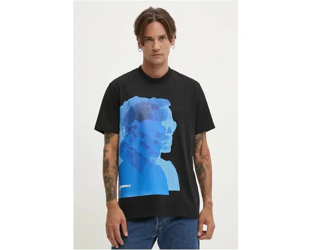 Karl Lagerfeld Jeans tricou din bumbac barbati, culoarea negru, cu imprimeu, 246D1705