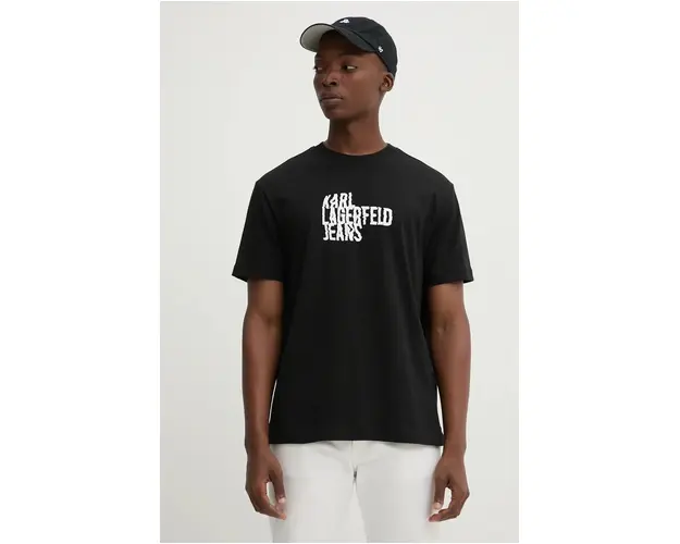 Karl Lagerfeld Jeans tricou din bumbac barbati, culoarea negru, cu imprimeu, 246D1711