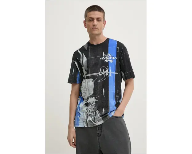 Karl Lagerfeld Jeans tricou din bumbac barbati, culoarea negru, cu imprimeu, 246D1710