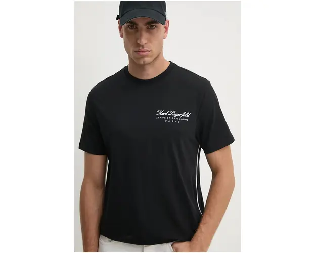 Karl Lagerfeld tricou din bumbac barbati, culoarea negru, cu imprimeu, 246M4402