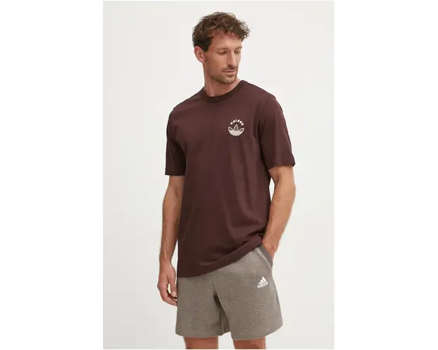 adidas Originals tricou din bumbac barbati, culoarea maro, cu imprimeu, IX9610