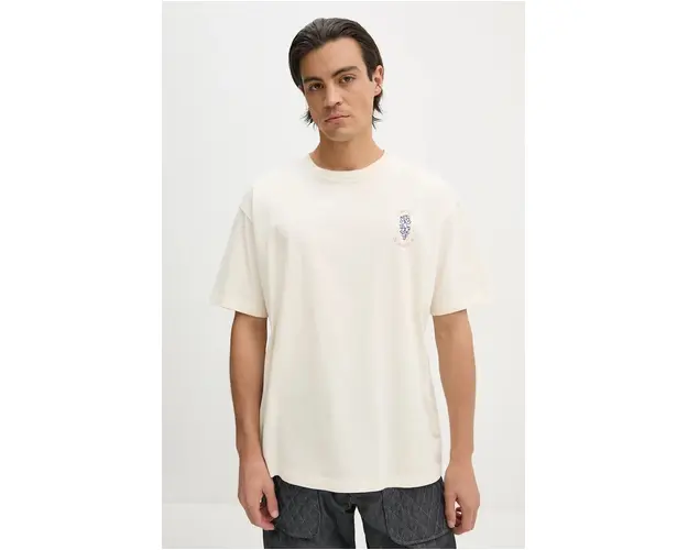 Drôle de Monsieur tricou din bumbac Le T-Shirt DrUle Grappe barbati, culoarea bej, cu imprimeu, E-TS212-CO165-CM