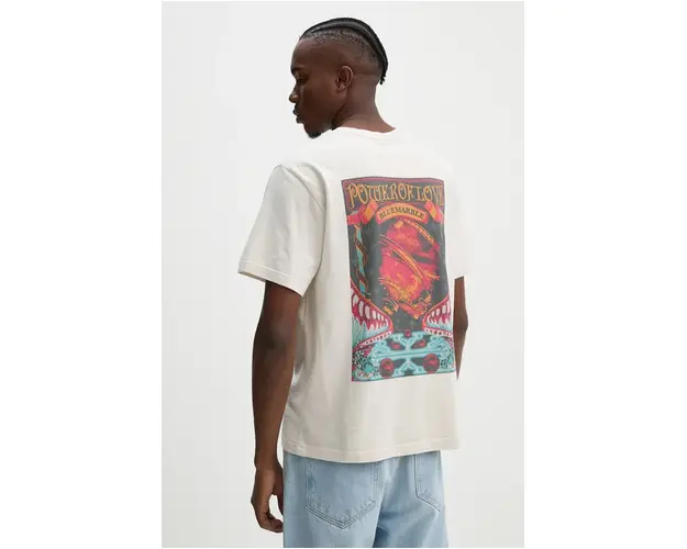 BLUEMARBLE tricou din bumbac barbati, culoarea bej, cu imprimeu, TS35.JE28B24