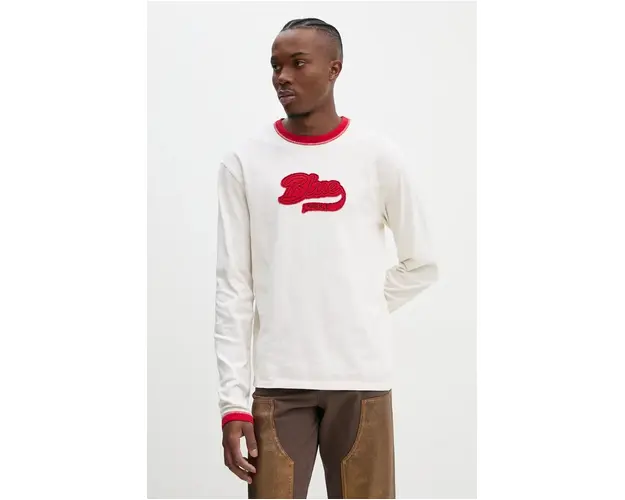 BLUEMARBLE longsleeve din bumbac culoarea bej, cu imprimeu, TS49.JE36B24