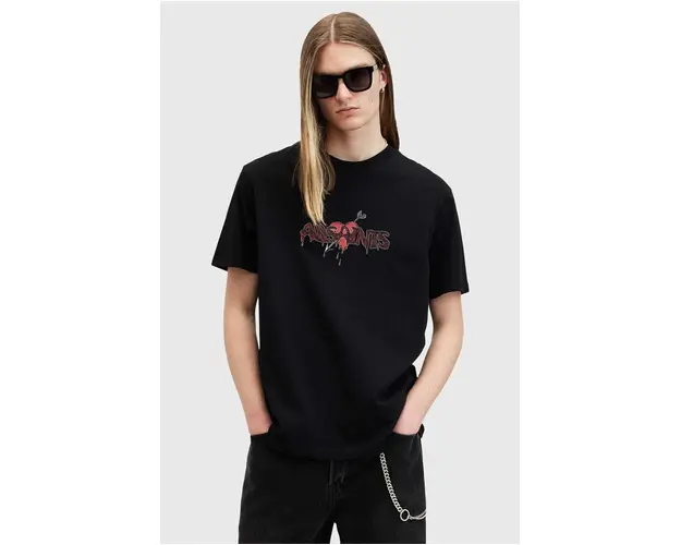 AllSaints tricou din bumbac BEREFT SS CREW culoarea negru, cu imprimeu, M030PB