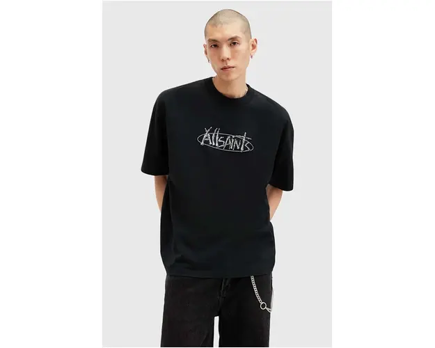 AllSaints tricou din bumbac STERNUM SS CREW culoarea negru, cu imprimeu, M040PB