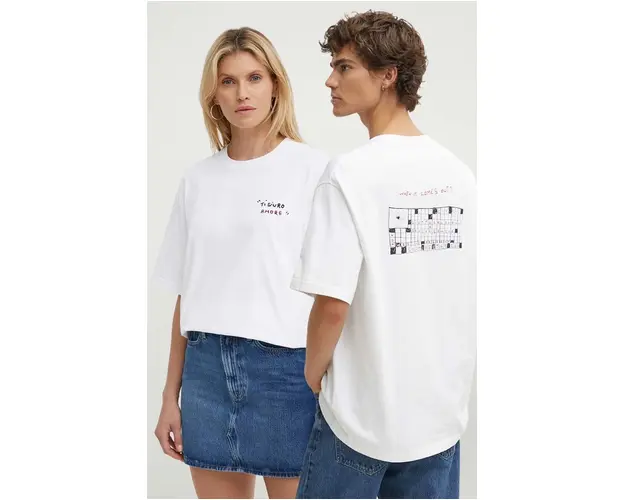 Samsoe Samsoe tricou din bumbac SAGIOTTO culoarea alb, cu imprimeu, U24200007