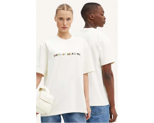 Sunnei tricou din bumbac culoarea bej, cu imprimeu, RTWXJER007