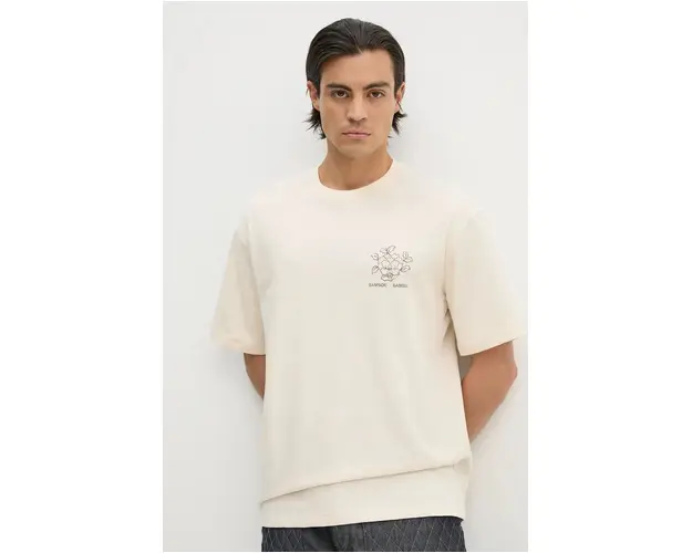 Samsoe Samsoe tricou din bumbac SAPOETRY culoarea bej, modelator, U24300004