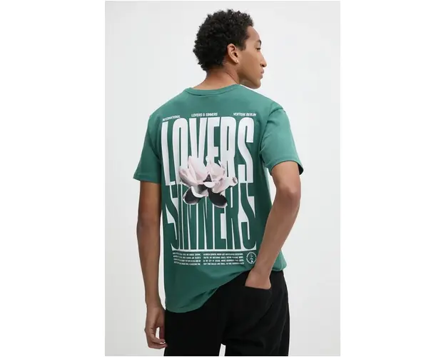 Vertere Berlin tricou din bumbac culoarea verde, cu imprimeu, VER T255