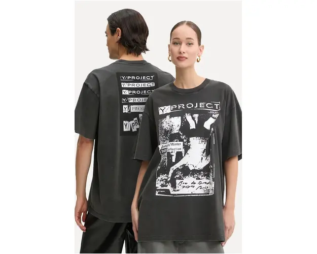 Y/Project tricou din bumbac ROCK BAND PRINT PINCHED LOGO T-SHIRT culoarea gri, cu imprimeu, 204TS020