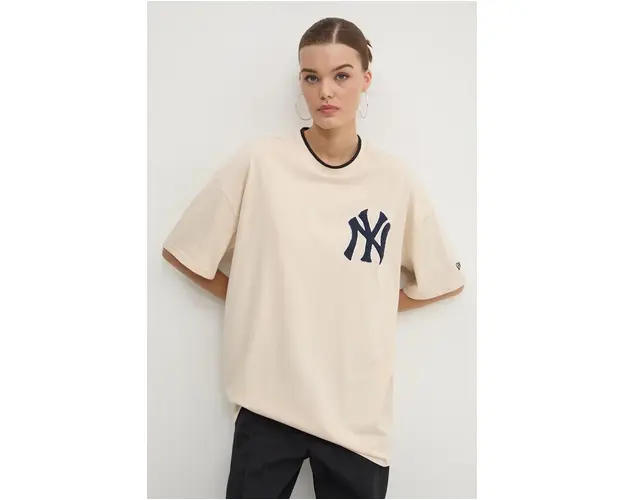 New Era tricou din bumbac NEW YORK YANKEES culoarea bej, cu imprimeu, 60564866