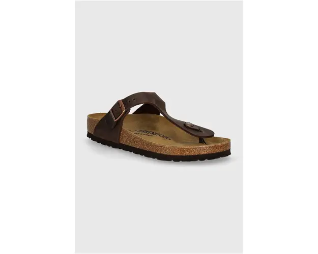 Birkenstock slapi din nubuc culoarea maro, cu toc plat