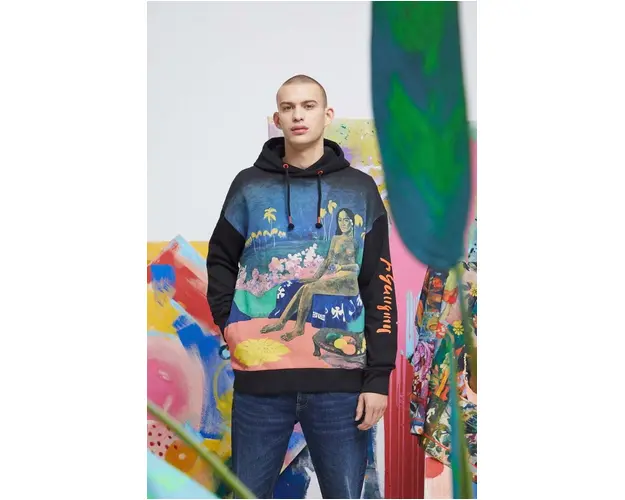 Medicine hanorac de bumbac barbati, culoarea negru, cu gluga, cu imprimeu