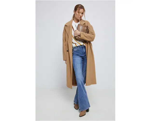 Medicine palton din lana culoarea bej, de tranzitie, oversize