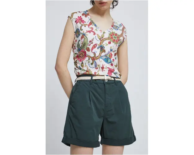 Medicine pantaloni scurti femei, culoarea verde, neted, medium waist