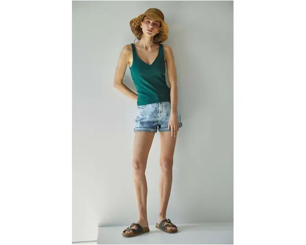 Medicine pantaloni scurti jeans femei, neted, high waist