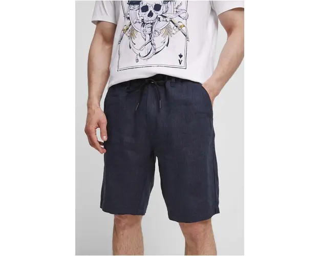 Medicine pantaloni scurti din in culoarea bleumarin
