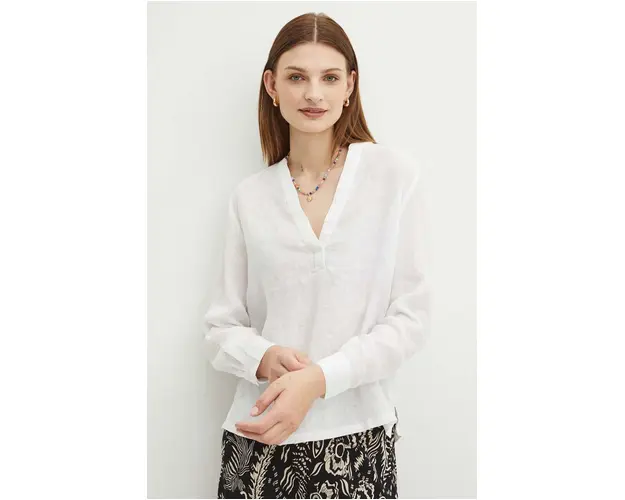 Medicine bluza din in femei, culoarea alb, neted