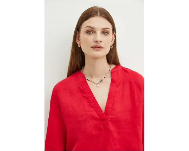 Medicine bluza din in femei, culoarea rosu, neted