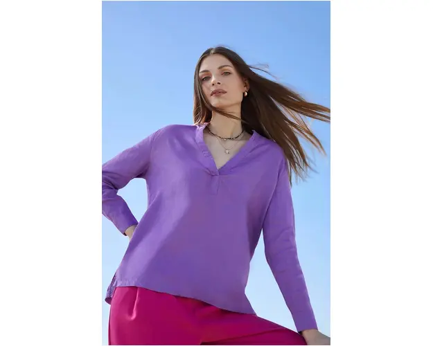 Medicine bluza din in femei, culoarea violet, neted