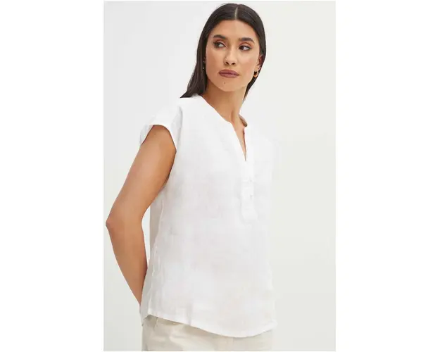 Medicine bluza din in femei, culoarea alb, neted